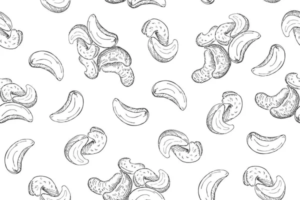 Бесшовный рисунок с орехами кешью. Линейный стиль. — стоковый вектор