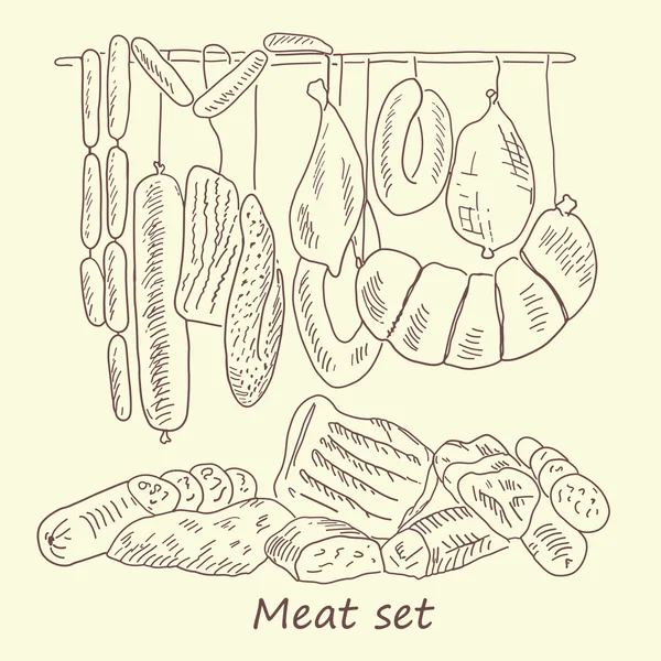 Set di salsicce di carne — Vettoriale Stock