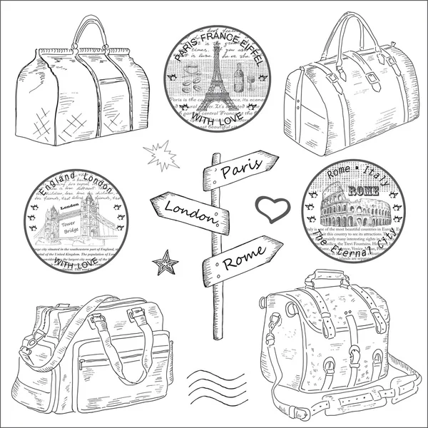 Seyahat çantaları farklı — Stok Vektör