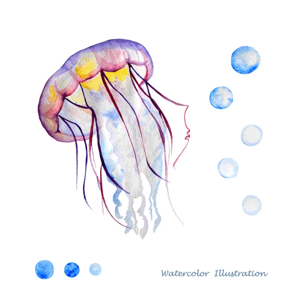 Illustrazione meduse ad acquerello . — Vettoriale Stock