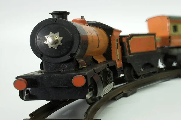 Dec 2012 Selectiv Focus Scale Model Tin Vintage Toy Train — Fotografie, imagine de stoc