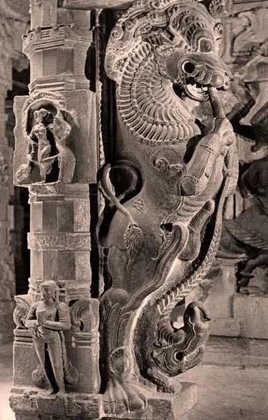 2009 Standbeeld Van Yali Steen Duizend Pillara Hal Sri Meenakshi — Stockfoto