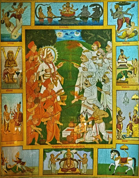 Oct 2018 Wall Painting Shreeji Maharaj Sahajanand Swami Celebration Phool — стокове фото