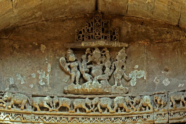 Oct 2007 Ganesh Elephents Inner View Adalaj Vav Stepwell Rudabai — Stock Photo, Image