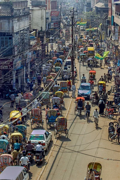 Ciclo Rickshaws Tráfico Ocupado Johnston Ganj Mohatsim Ganj Allahabad Ahora — Foto de Stock