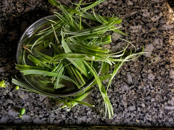 Apr 2021 Moringa Drumstick Peel Skin Kept Kitchen Platform Lokgram — Stock Photo, Image