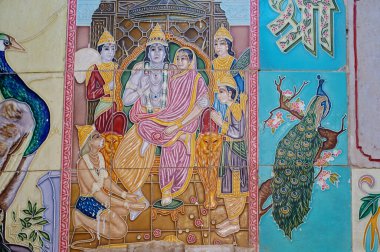  Japon fayanslarında resim, Sita ve Hanuman 'la Lord Ram, 1950' de Ram Mandir, Taluka Bhiwandi, Thane Maharashtra Hindistan