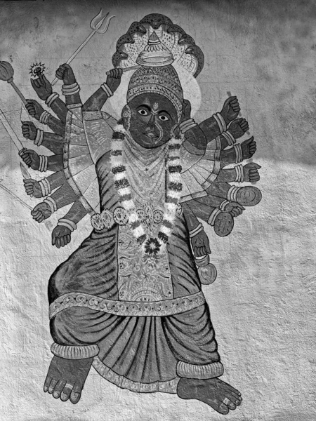 Januar 2020 Wandgemälde Von Devi Auf Neu Gemalten Dorf Shiva — Stockfoto