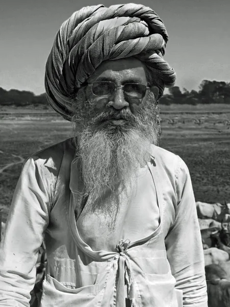 2019 Rabari Domorodec Tradičním Turbanem Oblečením Dlouhými Vousy Rabari Nebo — Stock fotografie