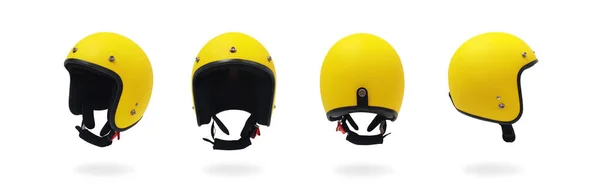 Yellow Motorcycle Helmet White Background Front Back Side 스톡 사진