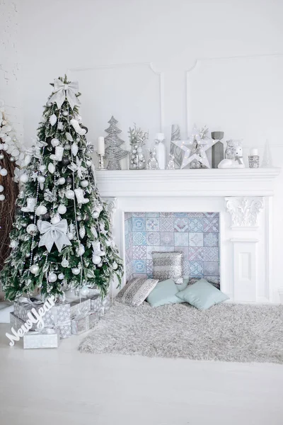 Christmas New Year Decorated White Interior Room Presents New Year — Stock Photo, Image