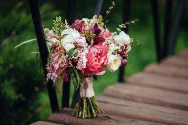 Düğün buketi, çiçek, gül, peones, güzel buket