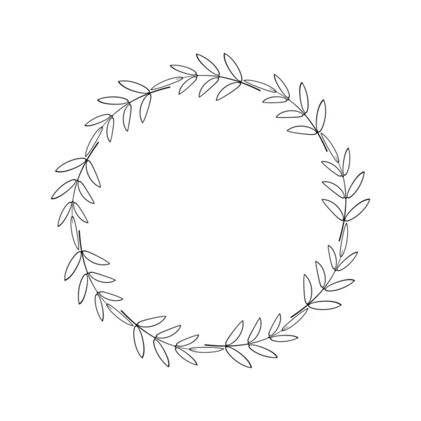 Couronne Ronde Simple Avec Branches Contour Une Bordure Feuilles Noires — Image vectorielle