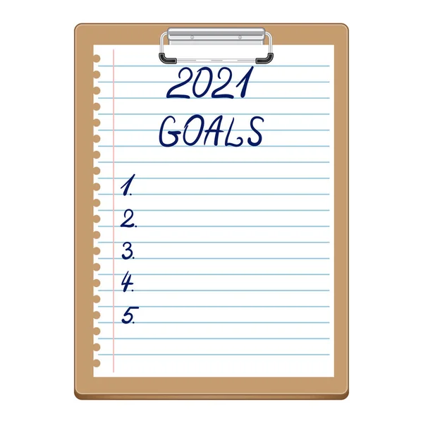 Планшет Білим Аркушем 2021 Голи Написані Планування Мотивація Нового Року — стоковий вектор
