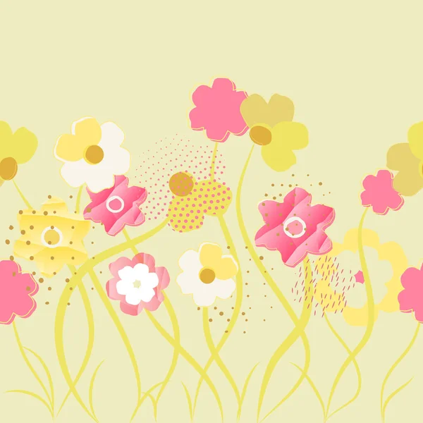 Seamless Border Abstract Flowers Floral Print Vector Illustration Spring Flowers — Stock Vector