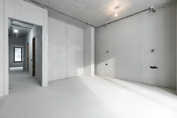 Interior Apartamento Sem Decoração Cores Cinza Acabamento Áspero — Fotografia de Stock