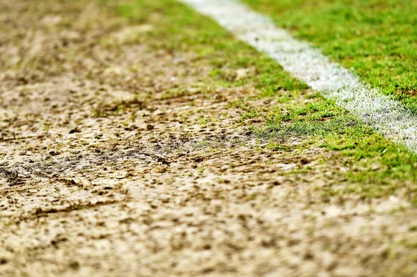 Tappeto erboso danneggiato a margine di uno stadio — Foto Stock