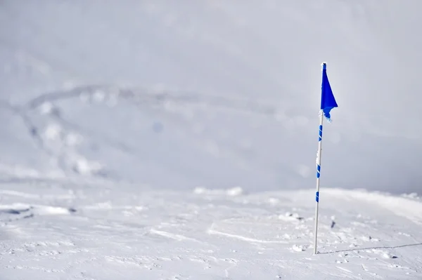 Blauwe vlag op een berg in de winter — Stockfoto