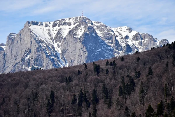 Montagnes Bucegi en hiver avec la Croix des Héros sur Caraiman Pea — Photo