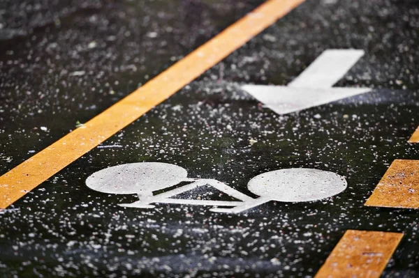 Chuva em uma faixa de bicicleta — Fotografia de Stock