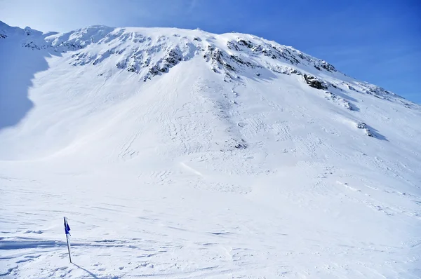 Blå flagg på ett berg i vinter — Stockfoto