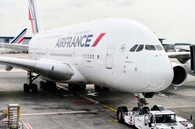 Air France A380 airplane on Charles de Gaulle International Airp clipart