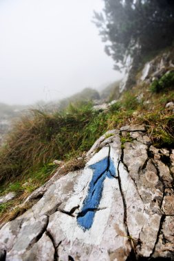 Mavi ok yürüyüş ve sembol trekking