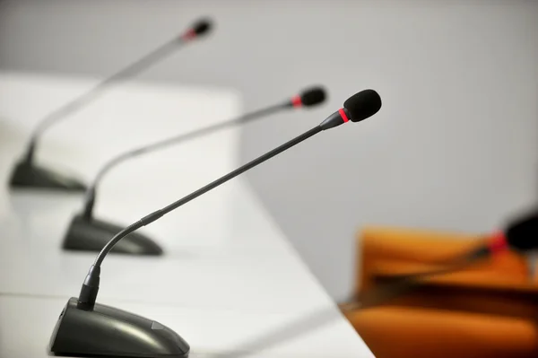 Press conference microphones — Stock Photo, Image