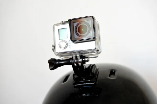 Action camera on sports helmet