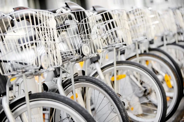 City bicycles with front basket — Stock Photo, Image