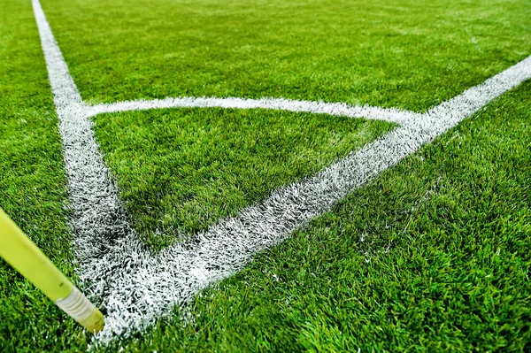 Fresh painted sideline on soccer field — Stock Photo, Image