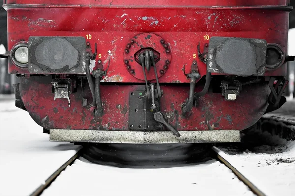 Ligações de vagões de comboio na hora de Inverno — Fotografia de Stock