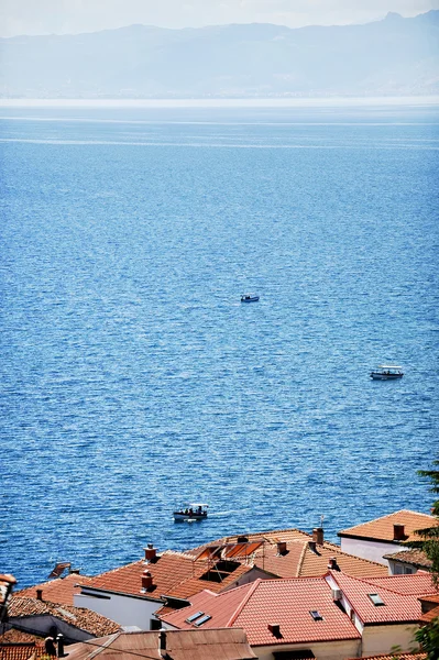 Wisatawan perahu di Danau Ohrid — Stok Foto