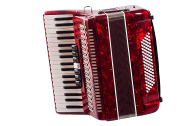 Bölüm kırmızı müzik aleti akordeon, beyaz arka plan
