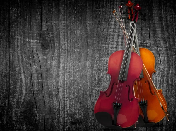 Violin on grey wooden background. With space for text writing — Stock Photo, Image