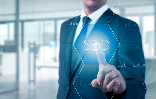 Sök optimering business pekar finnger välja seo — Stockfoto