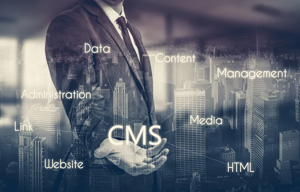 O conceito de gerenciamento de conteúdo do sistema cms administração do site — Fotografia de Stock