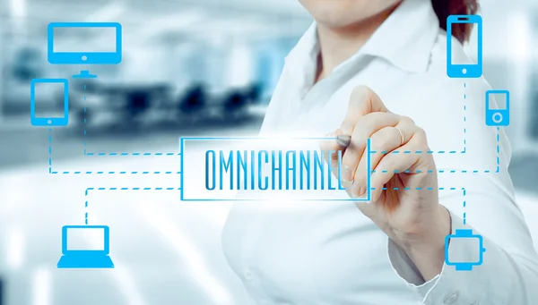 회사의 성능을 향상 시키는 장치 사이 Omnichannel의 개념. 비즈니스에서 혁신적인 솔루션 — 스톡 사진