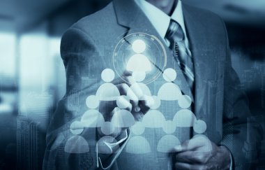 İşadamı simgesi ağ - Hr, İKY, Mlm, takım çalışması ve liderlik kavramı taşıyan el