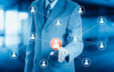 İşadamı simgesi ağ - Hr, İKY, Mlm, takım çalışması ve liderlik kavramı taşıyan el