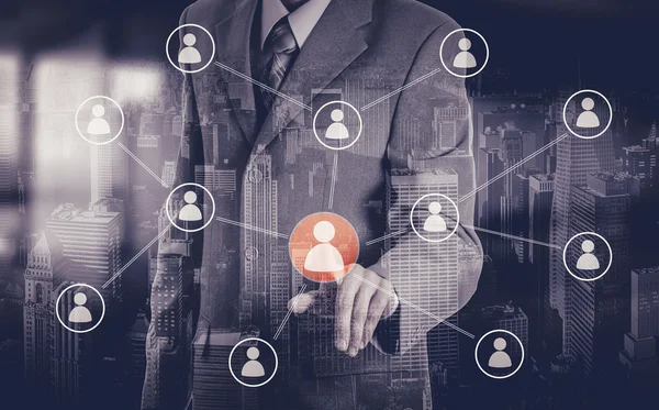 İşadamı simgesi ağ - Hr, İKY, Mlm, takım çalışması ve liderlik kavramı taşıyan el