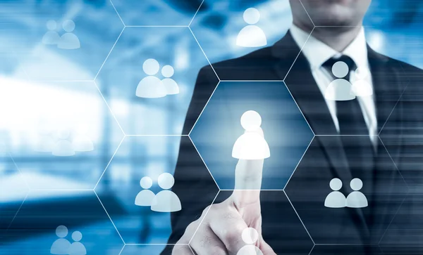 İşadamı simgesi ağ - Hr, İKY, Mlm, takım çalışması ve liderlik kavramı taşıyan el