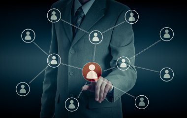 İşadamı simgesi ağ - Hr, İKY, Mlm, takım çalışması ve liderlik kavramı taşıyan el