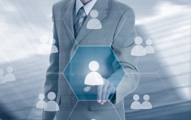 İşadamı simgesi ağ - Hr, İKY, Mlm, takım çalışması ve liderlik kavramı taşıyan el