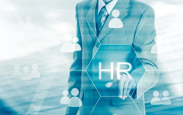 İşadamı simgesi ağ - Hr, İKY, Mlm, takım çalışması ve liderlik kavramı taşıyan el