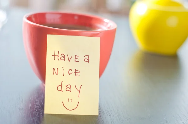 Have a nice day with smile and cup coffe — Stock Photo, Image