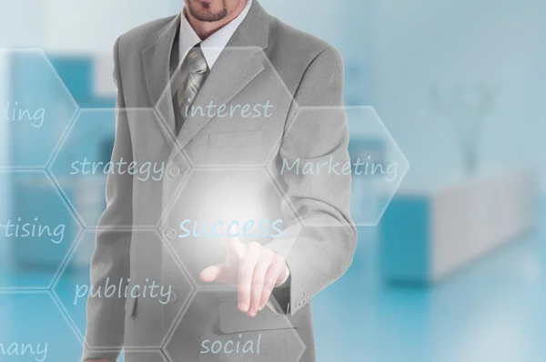 Business intelligence concept man pressing selecting success — Stock Photo, Image