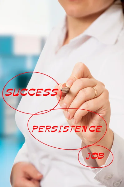 Business Woman in the office writing on transparent Board success — Stock Photo, Image