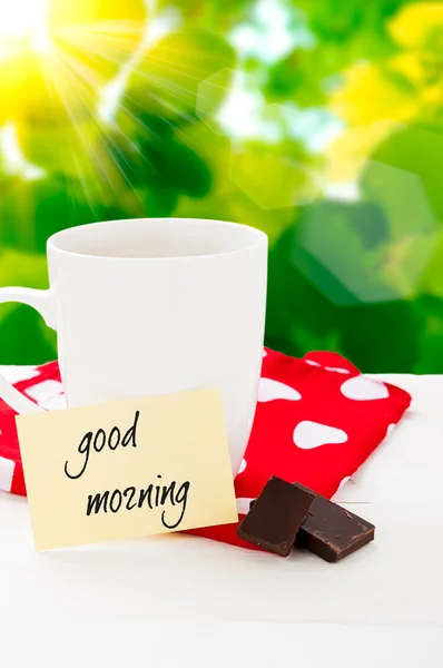 Good morning with smile and cup coffee — Stock Photo, Image