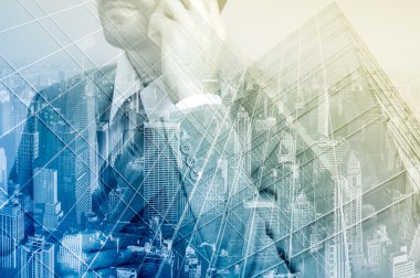 düşünme işadamı konseptiyle çift pozlama